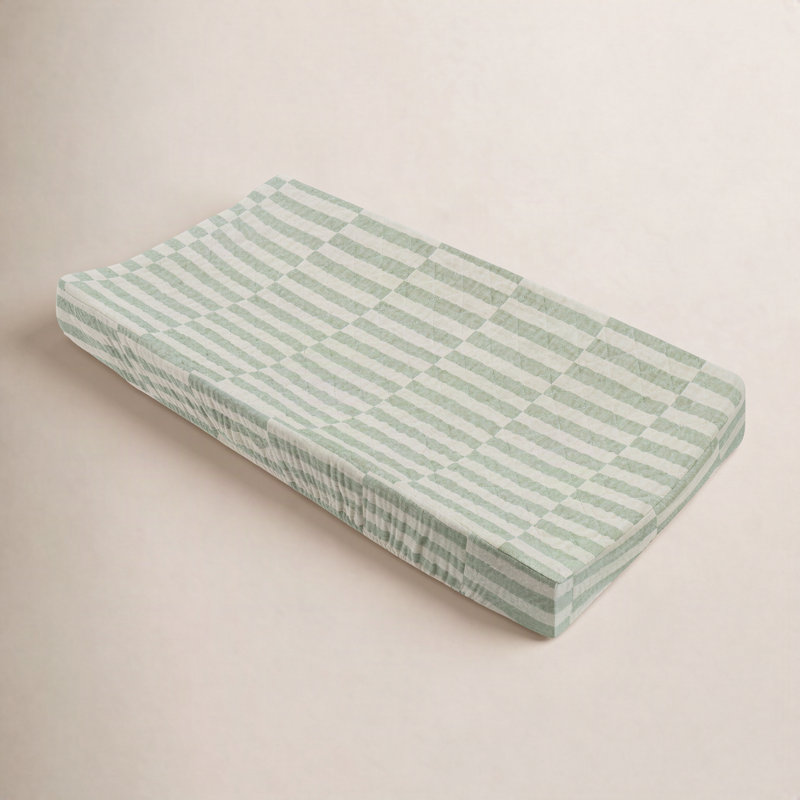 Stripe Quilted Muslin Changing Pad Cover, Moss