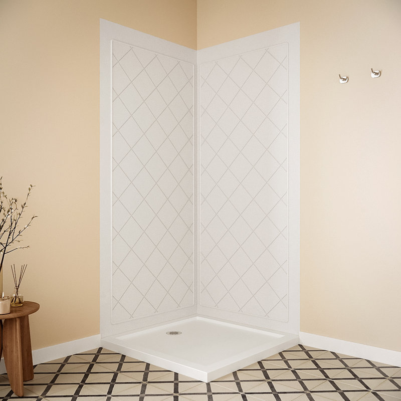 Streamline DSH-1560-166 36 in. L x 36 in. W. x. 76 in. H 2-Piece Glue-Up Corner Shower Surround in White Tile Finish
