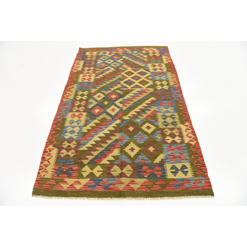 Tapis de zone en laine vert 3 pi 11 po x 6 pi 4 po "one-of-kind" -the main noué la Doorfield