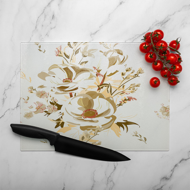 Flower Print Glass Chopping Board, 28cm L x 20cm W