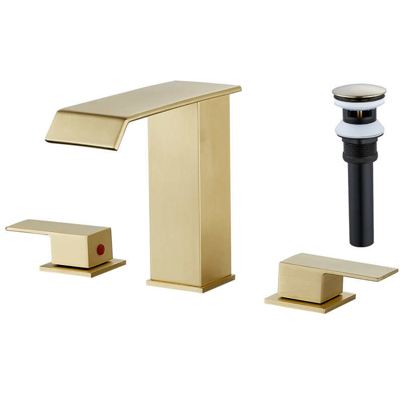 Bathroom Faucet 8 Inch 3 Hole 2 Handle Widespread Bathroom Sink Faucet Waterfall With Pop Up Drain, Gold