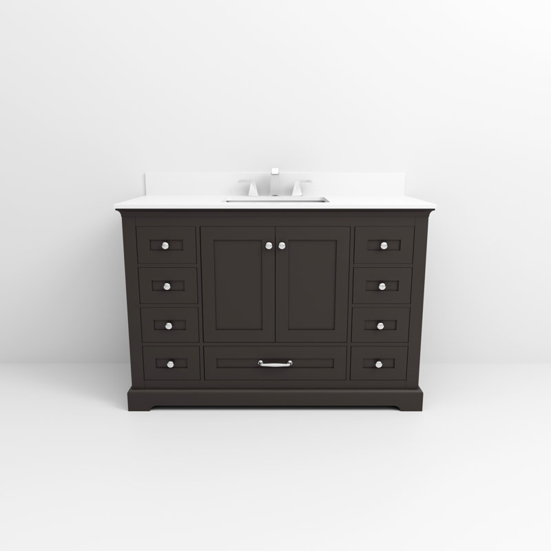 Ensemble de meuble-lavabo simple 48 po Dukes, Espresso, Marbre de culture blanc