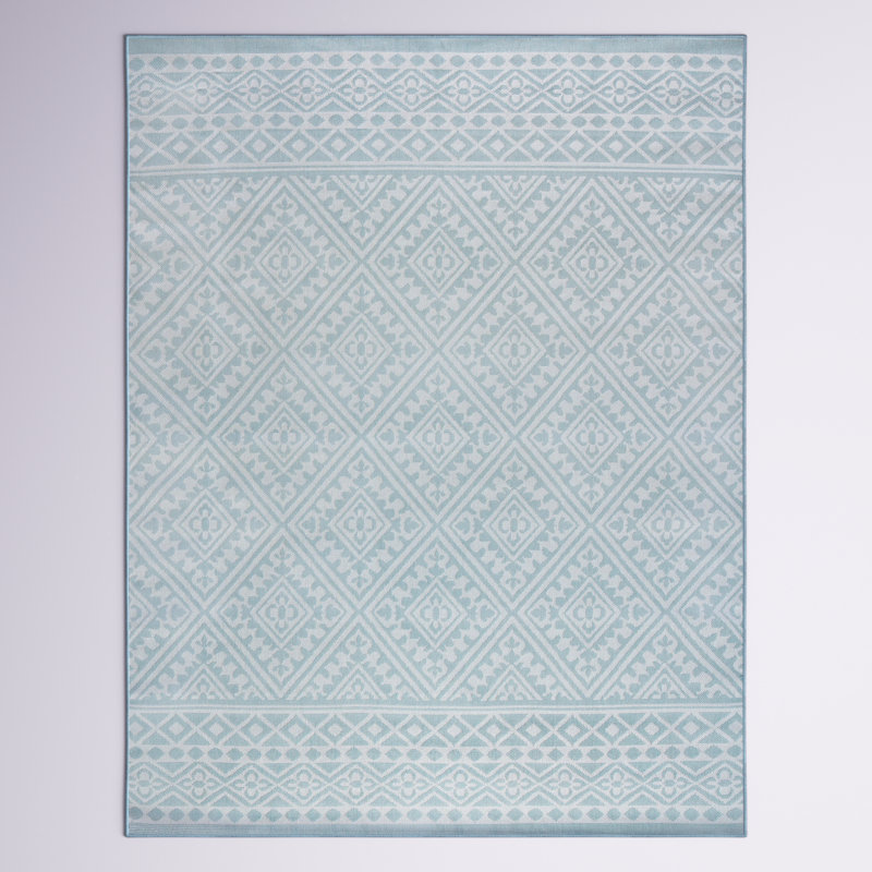 Tapis bleu clair à tissage plat Campbelltown, Rectangle 7 pi 11 po x 10 pi 3 po