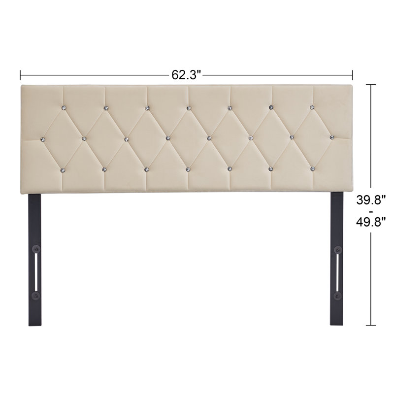 Adjustable Upholstered Headboard, Velvet Tufted Bed Headboard with Diamond Button Tufting, Height Adjustable Headboard with Metal Legs, Luxury Padded Headboard for Queen Beds