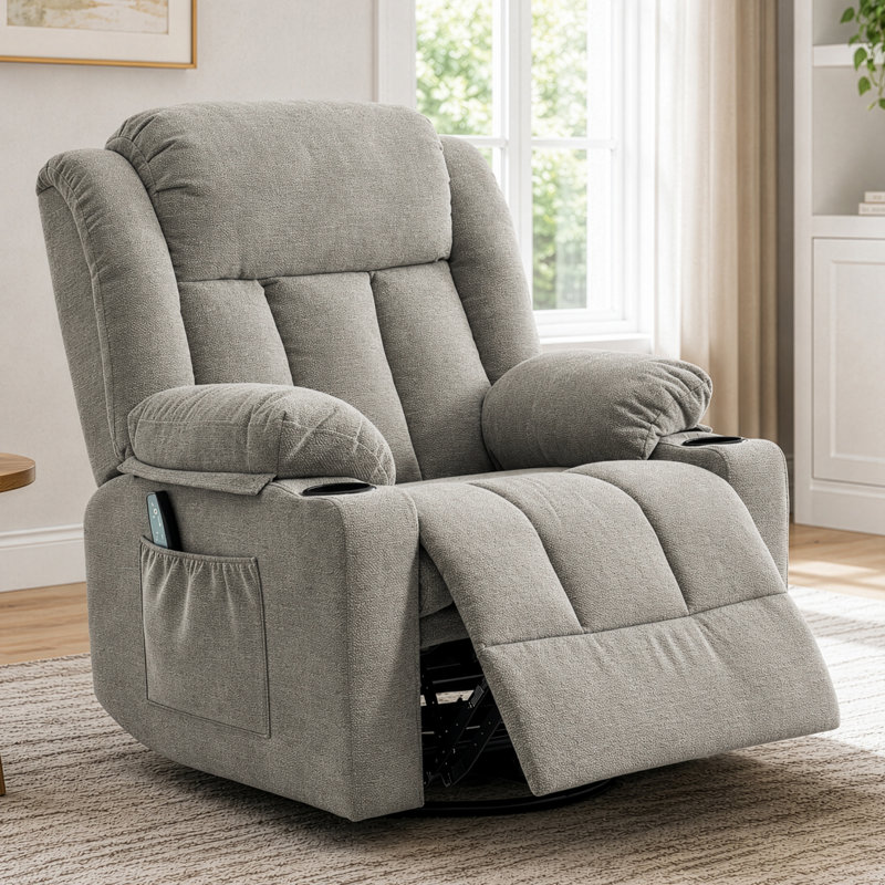 Fauteuil inclinable et pivotant avec massage et chaleur Latitude Run®, Calcaire