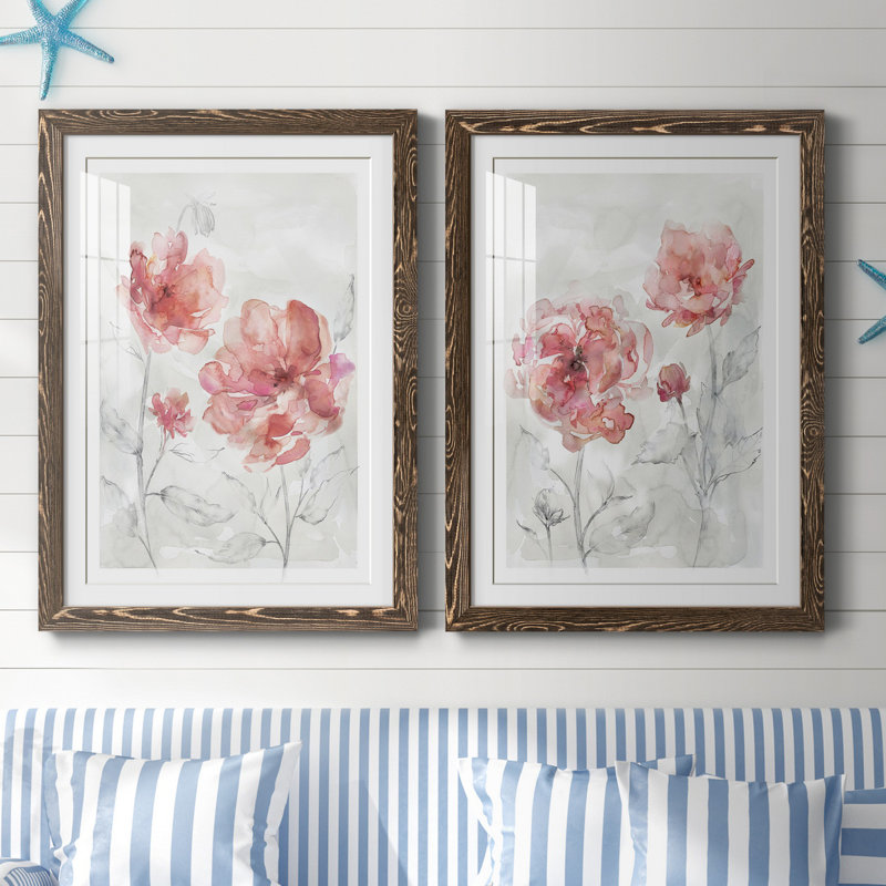 «Blush Botanical I», ensemble de 2 reproductions d'art, Papier, cadre noyer, Blanc, H 31,5 po x l 47 po x P 1,5 po