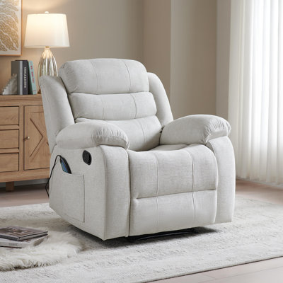 Lacreta 37" Wide Modern Polyester Blend Soft Backrest Manual Recliner with Massage & Heating Function Beige