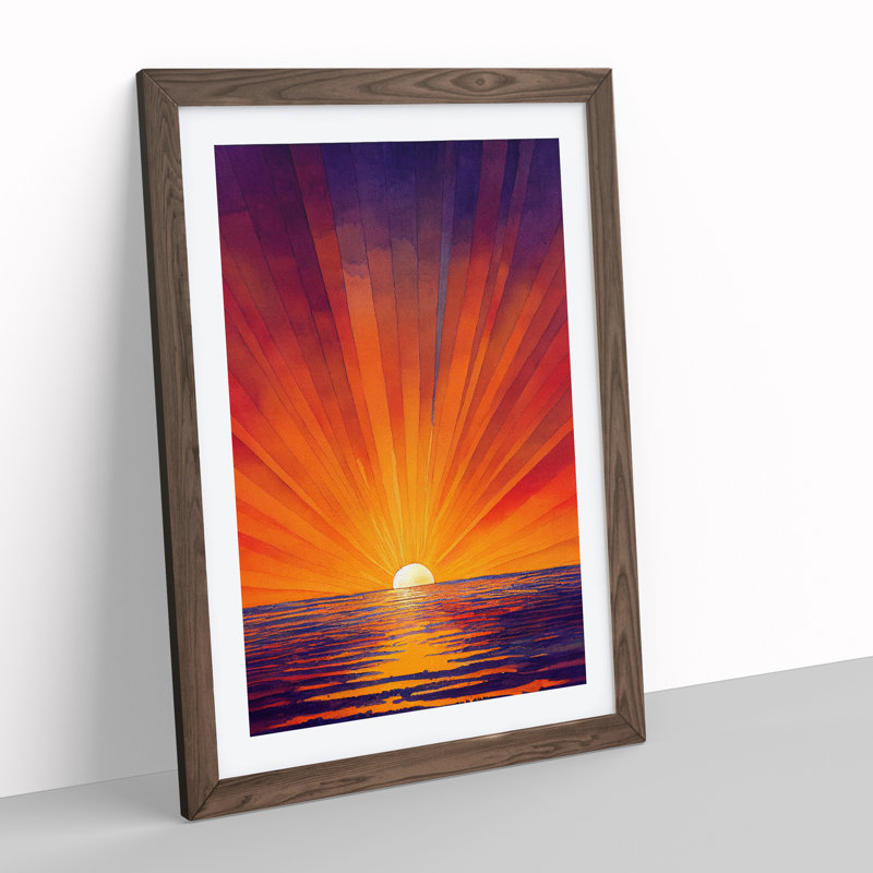 Pretty Ocean Sunset 1 Piece Single Picture Frame Wall Art, 64cm H x 46cm W x 2cm D, Walnut Framed
