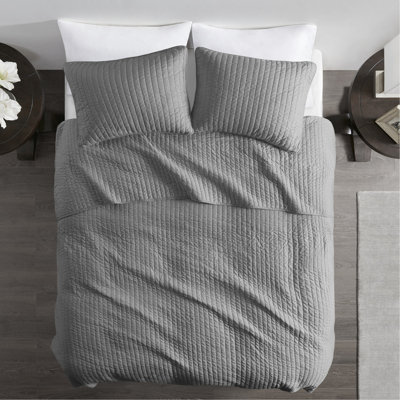 Courtepointe 2 pièces pour lit simple / simple TG en gris - réversible, rembourrée de coton, microfibre, améliore la mobilité de la literie réversible, Digestion