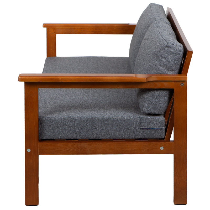 Jaquaisha 113cm Wide Pine Garden Sofa with Cushions, Dark Grey, Brown