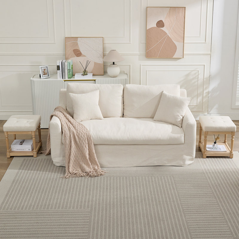 Table de bout en lin avec rangement Gladis (ensemble de 2), Beige