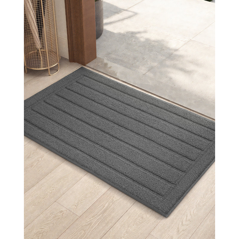 Taeshaun Non-Slip Striped Indoor Doormat, Dark Gray, 17" W x 30" L