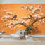 Papier peint adhésif auto-adhésif moderne pour la chambre à coucher avec oiseaux de cerisier en fleurs, impression élégante orange L 144 po x l 100 po Peel and Stick-113723091