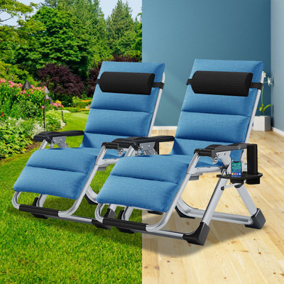 Portable Reclining Folding Zero Gravity Chair with Cushions (Set of 2) by JTANGL