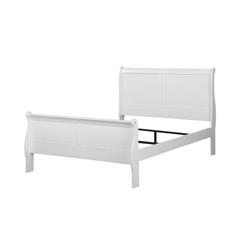 Kody Sleigh Bed with Wooden Frame & Sturdy Slats, Twin, White