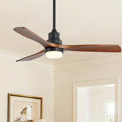 Ventilateur de plafond intelligent 52 pouces avec 3 lumières à DEL à intensité variable de 18 W à DEL et 3 pales au fini noyer et moteur à courant continu
