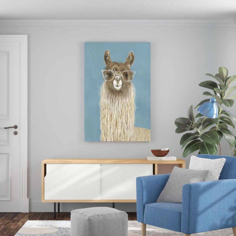 Llama Specs IV by Victoria Borges - Painting, 76cm H x 51cm W, Wrapped Canvas