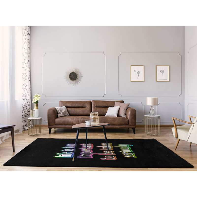 Tapis en polyester à style tableau noir levity quote life, Rectangle 5 pi x 7 pi
