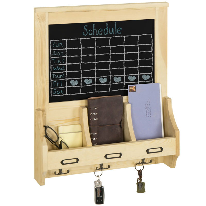 Wall Organiser with Key Hooks, Light Brown
