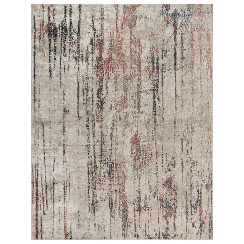 Ivory and Multicolor Tufted Synthetic Area Rug 8'9" x 13'