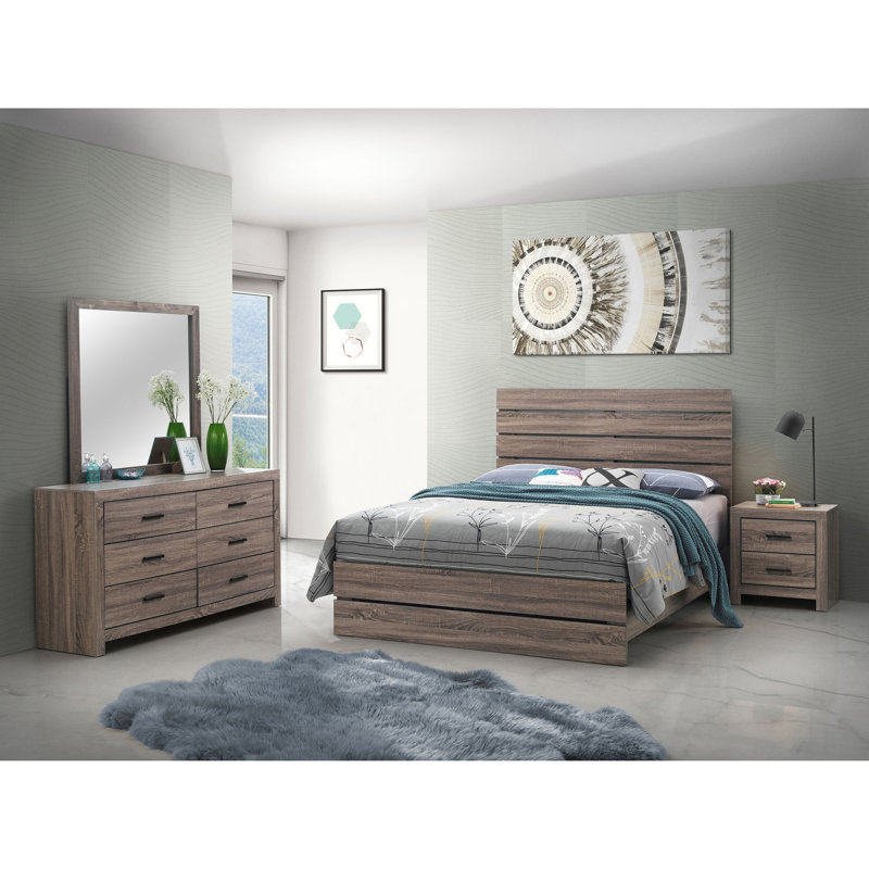 Ensemble de chambre à coucher à panneau de lit à lattes 4 pièces Geary Oak