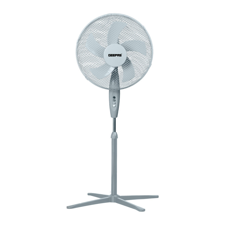 GEEPAS 16” Pedestal Free Standing Cooling Fan | 3 Speeds 5 Blades Wide Angled Oscillation Pivoting Head & Adjustable Height | Powerful Airflow Floor Fan | Home Office Use, 1 Year Warranty 45W