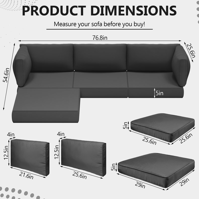 9 coussins extérieurs de 5 pièces pour meubles de patio, Gris foncé