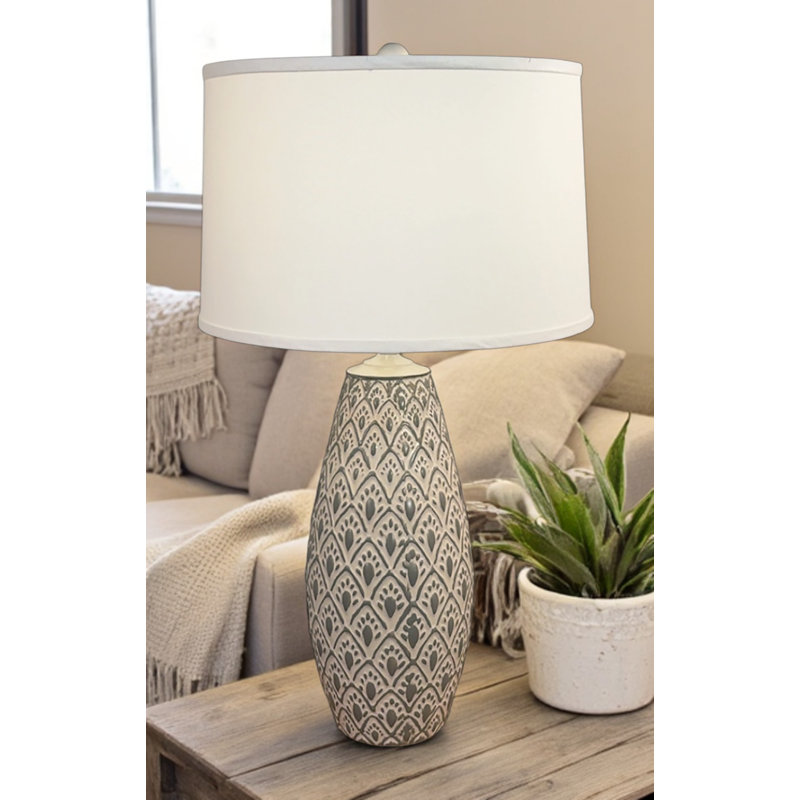 Grande lampe de table avec vase en fleur, Brun