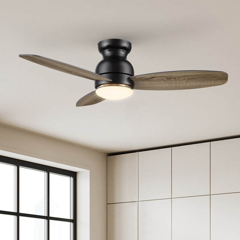 Ventilateur de plafond à moteur à courant continu de 48 po avec télécommande, ensemble d'éclairage à DEL inclus., Noir / bois