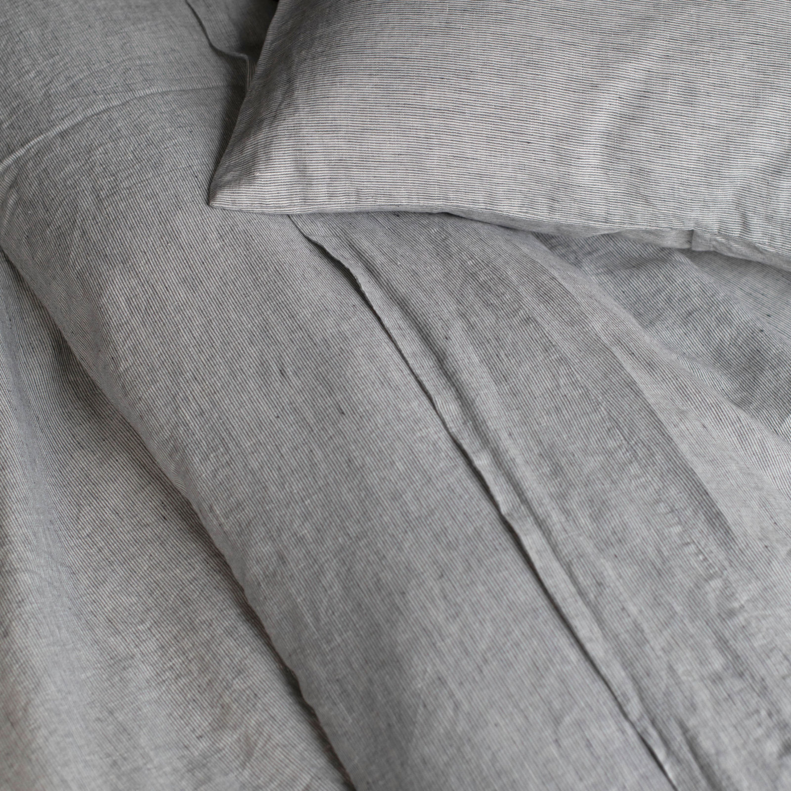 French Linen Duvet Cover Set, Twin Duvet Cover + 1 Standard Pillow Sham, Shadow Pinstripe Striped