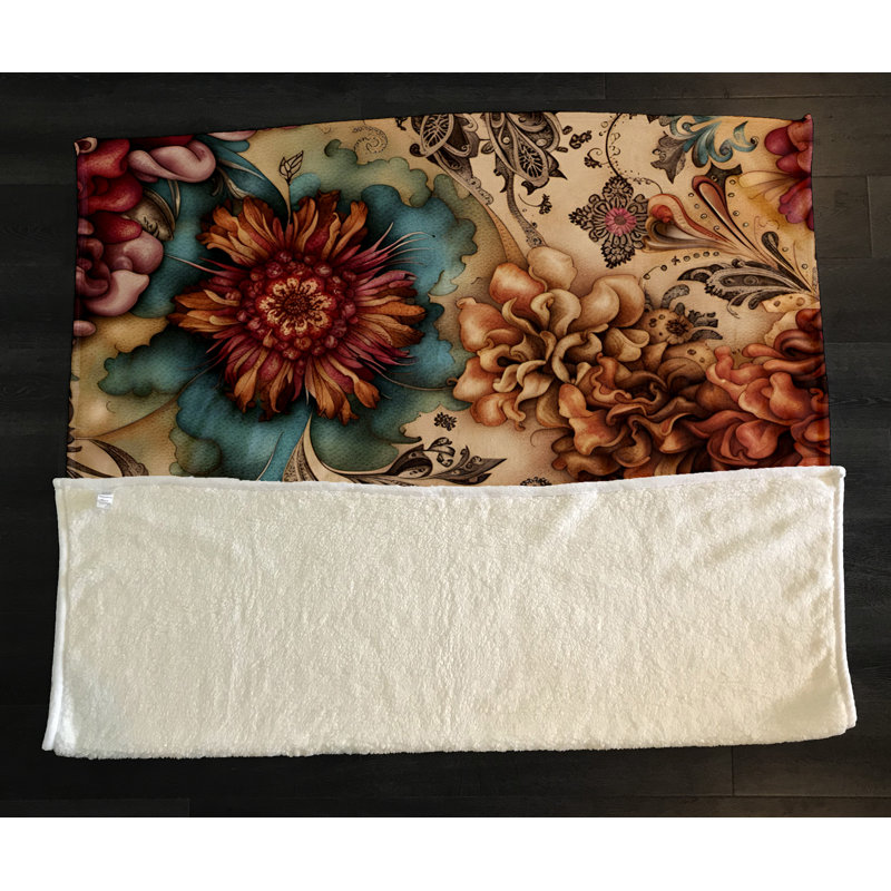 Throw Blanket, 51" W x 60" L, Floral/Abstract, Red/Orange/Blue