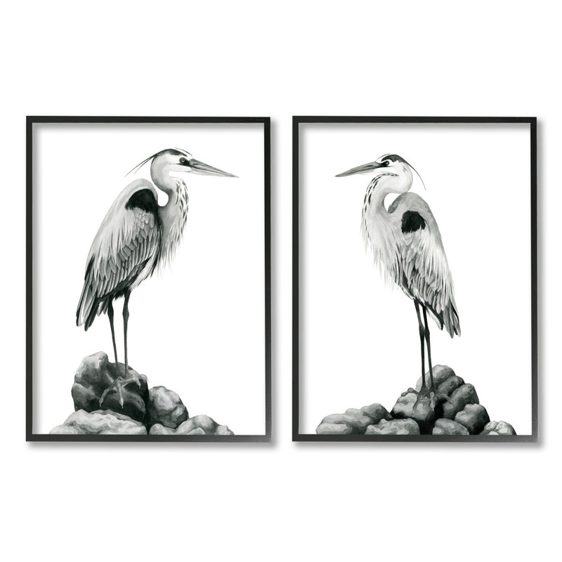 «Great Herons», ensemble de 2 impressions sur bois, H 14 po x l 11 po x P 1,5 po, Giclée encadrée noir minuit