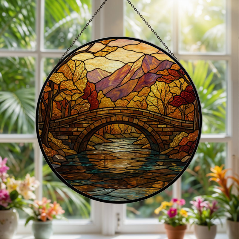 Panneau de vitrail 12 "H Autumn Landscape