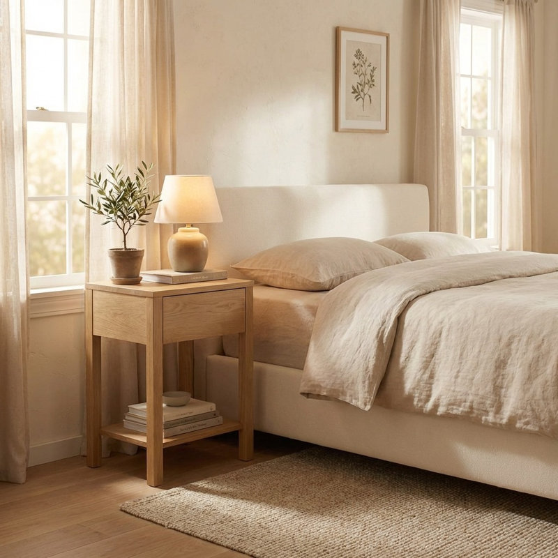 Alphonse Solid Oak Bedside Table With 1 Drawer
