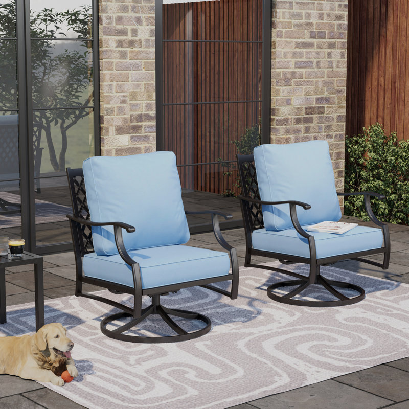 Ensemble de 2 chaises de patio en métal avec coussins Argirios, Bleu