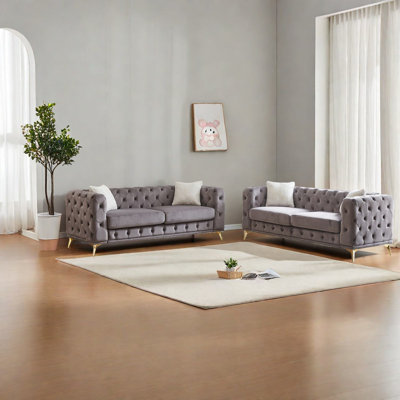 Ensemble de canapés à compression, structure en bois de velours gris, sièges pour la maison moderne