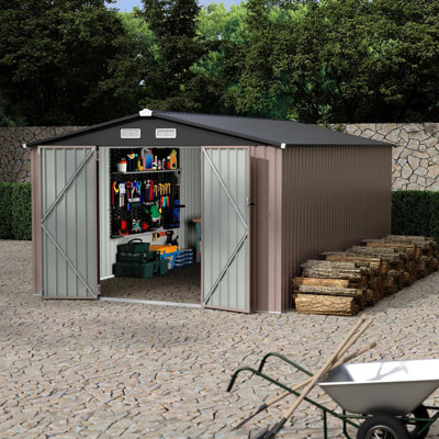 10X14 Ft Metal Outdoor Storage Shed with Lockable Security Door & Ventilation Vents, Durable Galvanized Steel Garden Tool Shed for Backyard, Patio, Lawn, Yard, Easy to Assemble