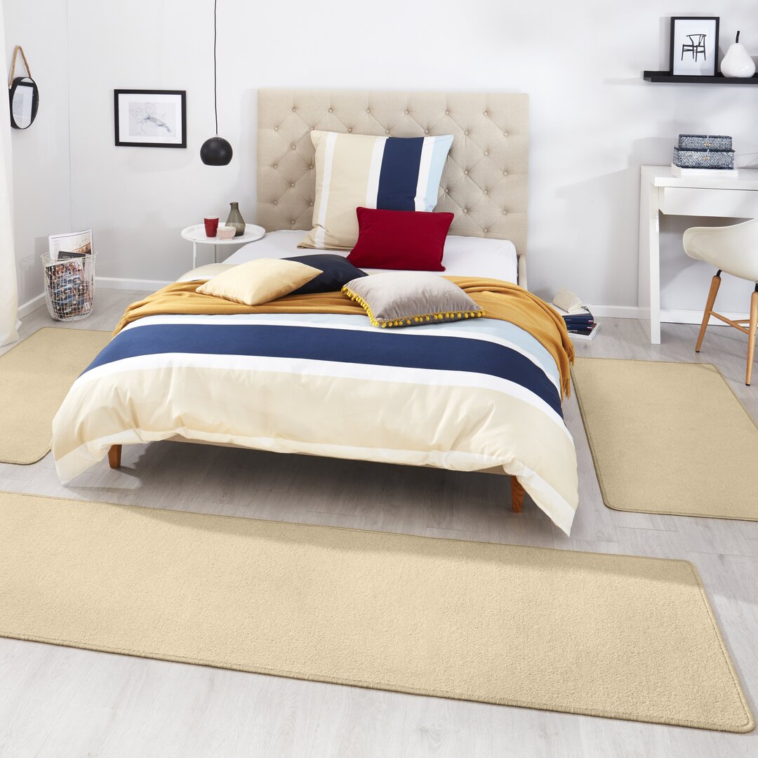 Fancy Bettumrandung 3-teilig - Bettvorleger Teppichläufer Kurzflor Läufer für Schlafzimmer - Beige