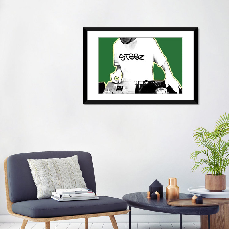 « dj », impression sur toile, H 12 po x l 18 po x P 1,5 po, Toile tendue, Pas de tapis
