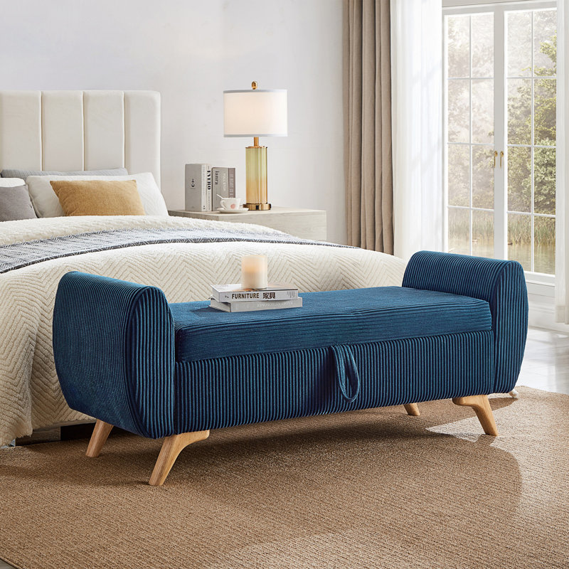 Banquette de lit rembourrée au design moderne avec rangement, Bleu, Bleu
