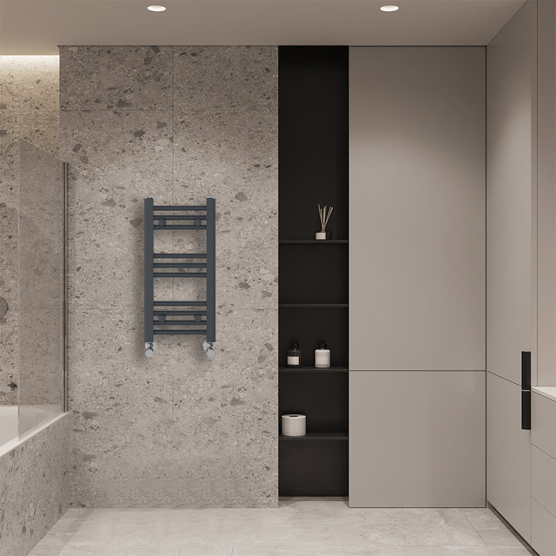 Wiest Straight Heated Towel Rail Radiator Bathroom Ladder Warmer, Anthracite, 60cm H x 30cm W x 3cm D, Straight Towel Rail