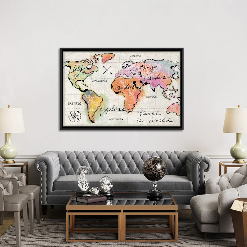 « mapped shorelines iii », impression sur toile tendue, H 32 po x l 48 po x P 1,5 po, Toile avec cadre noir, Pas de tapis