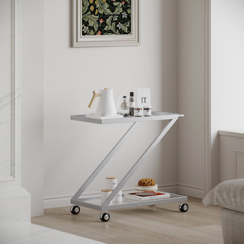 Chariot-bar avec plateau en verre et métal