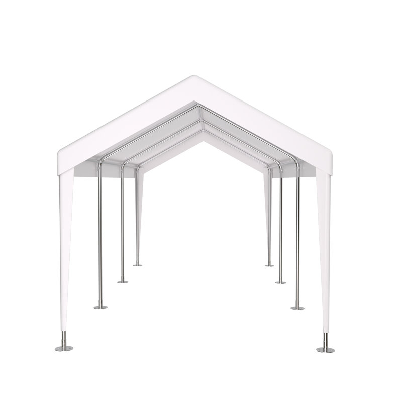 Abri d'auto robuste 10 pi x 20 pi, portatif avec 2 portes et 4 fenêtres ventilées, pour tondeuses à gazon, blanc, Blanc