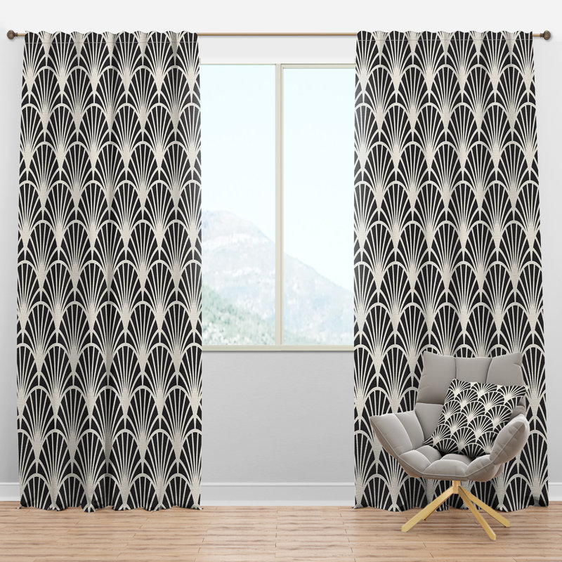 Retro Art Deco Waves I - Mid-Century Curtain - Velvet Room darkening - 1 panel, 52"W x 90"L