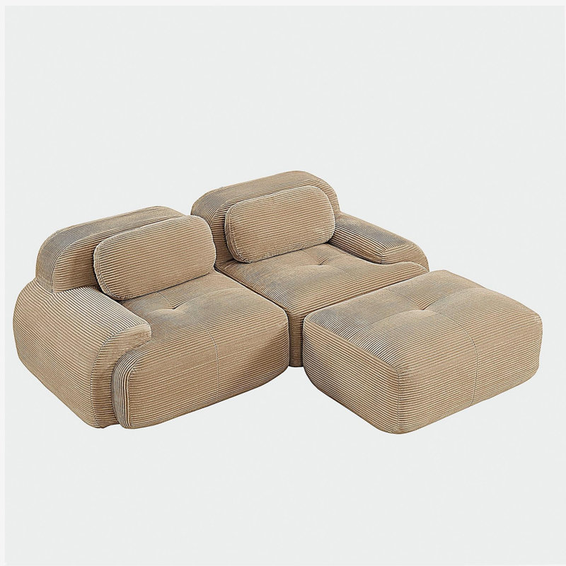 Canapé de 82 po en forme de L en tissu SoftCorduroy de conception modulaire en tissu avec de multiples combinaisons d'accoudoirs incurvés. Aucun assemblage requis.
