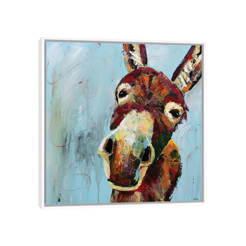Drôle d'âne par Jennifer Seeley - peinture sur toile tendue, H 12 po x l 12 po x P 1,5 po, Cadre blanc