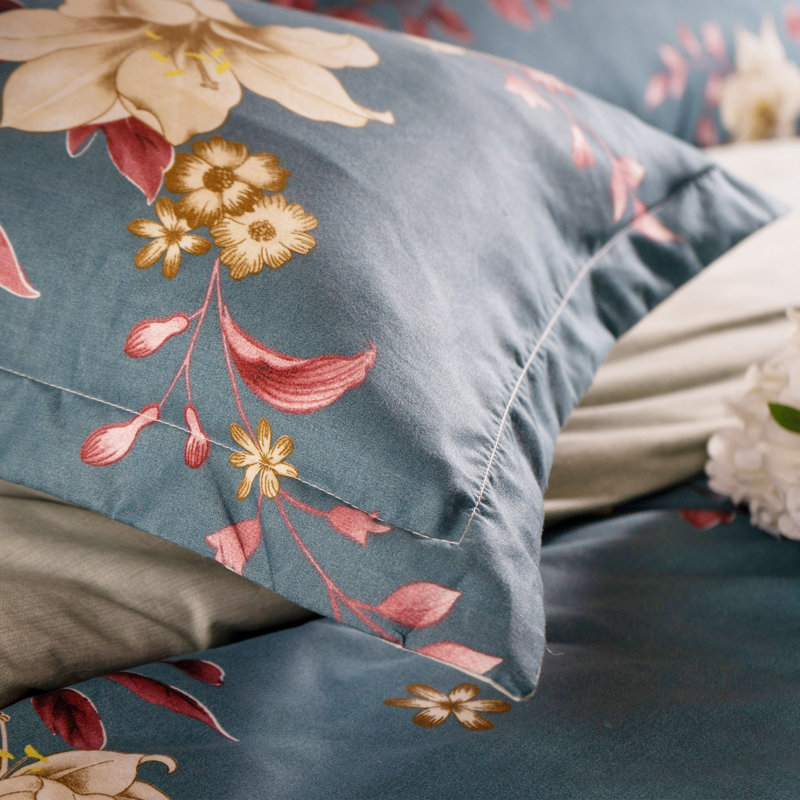 Ensemble de housse de couette réversible en microfibre bleu / blanc 3 pièces Hyer