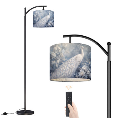 Lampe sur pied arquée avec abat-jour réglable, lampadaire blanc élégant en forme de paon, 3 températures de couleur, intensité variable, avec interrupteur au pied pour chambre à coucher
