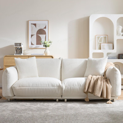 Canapé Sherpa Cloud (blanc), canapé-lit rembourré 3 places 87,4 po, canapé Boucle moderne avec 2 coussins, rembourrage en mousse et pieds robustes en métal